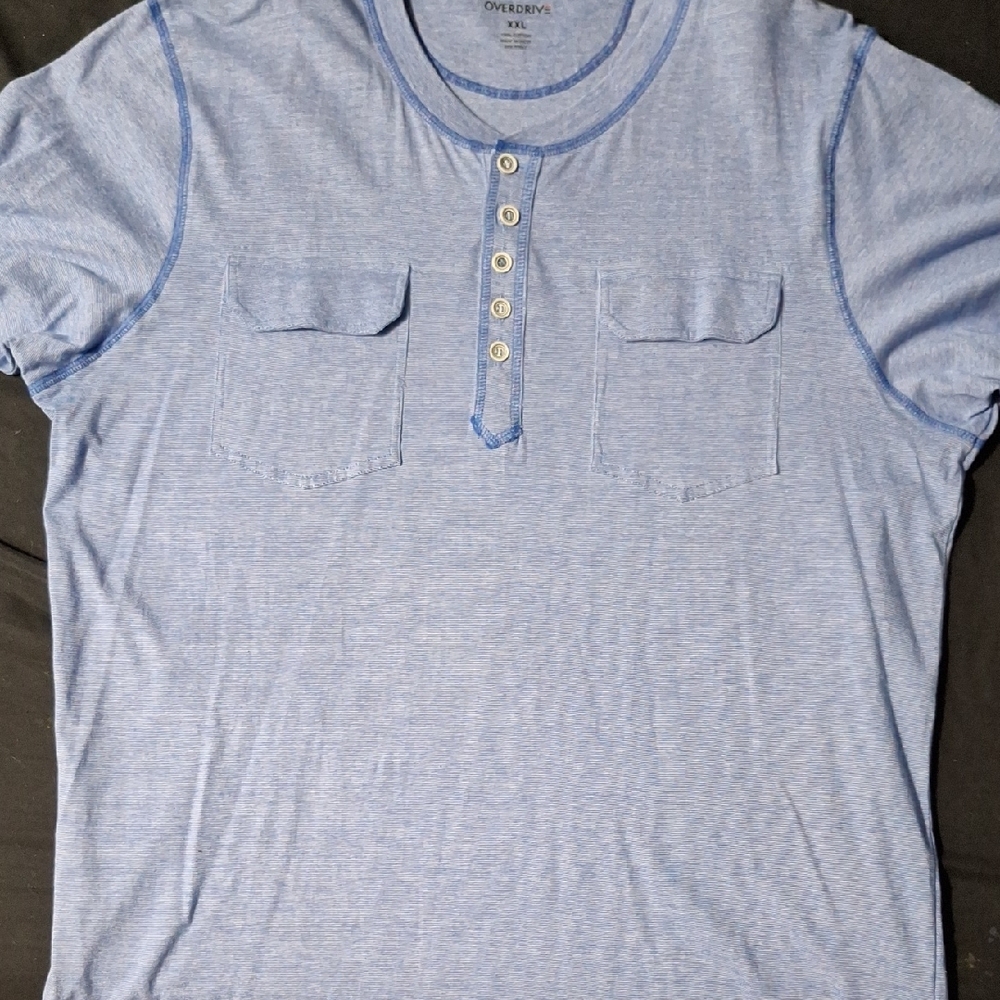 Men's Overdrive Light Blue Short Sleeve Henley Shirt